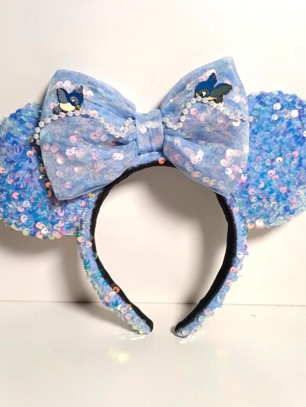 Custom made Cinderella Blue Sequin Minnie Mouse Ears Headband Disney